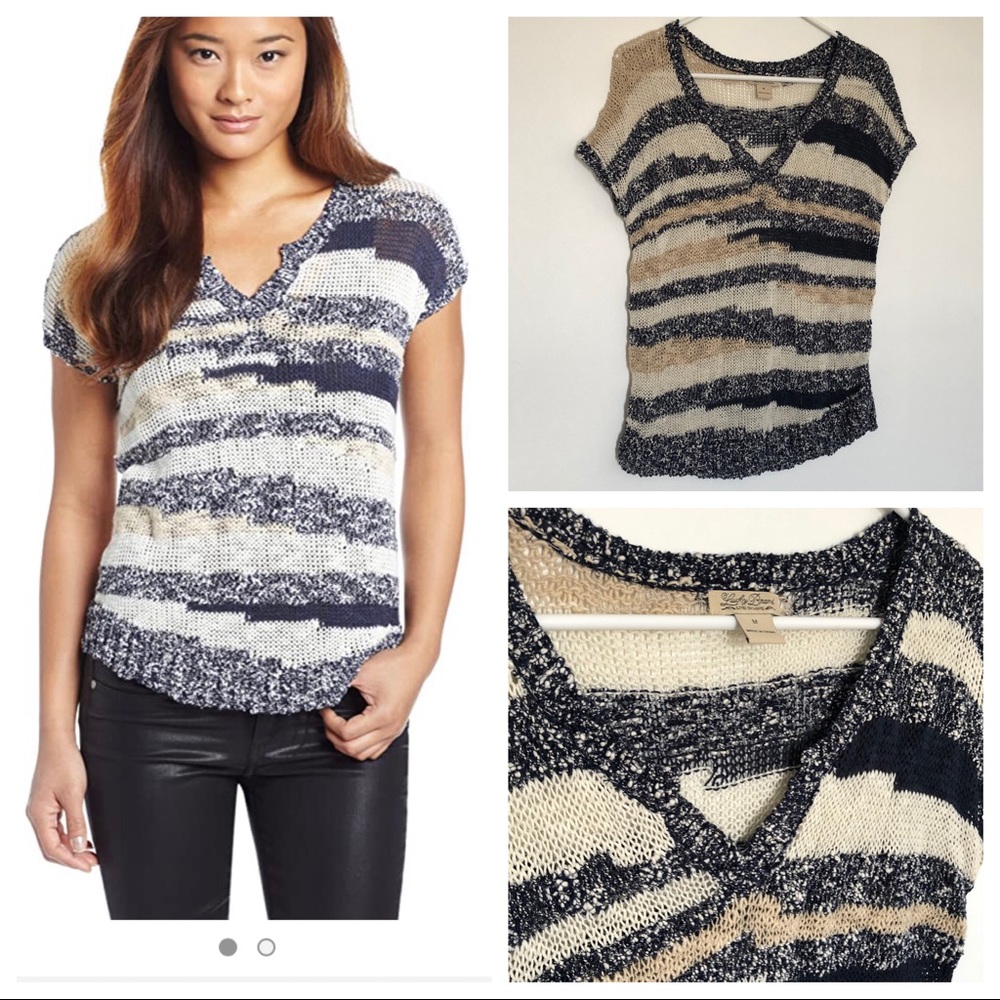 Lucky Brand Open Knit Short Sleeve Sweater Medium